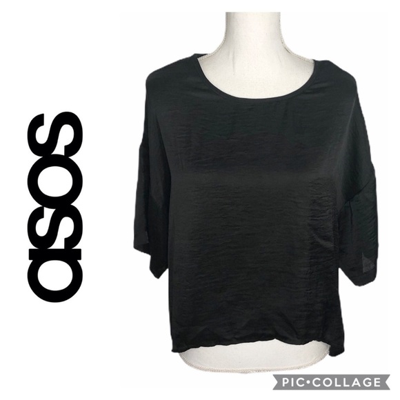 Asos High Los Black Blocked Sleeve Top Sz 8 - Picture 1 of 9